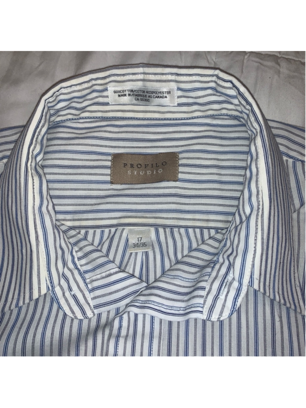 Men's Profilo Studio Striped Button Down Shirt Size 17 Blue/White
